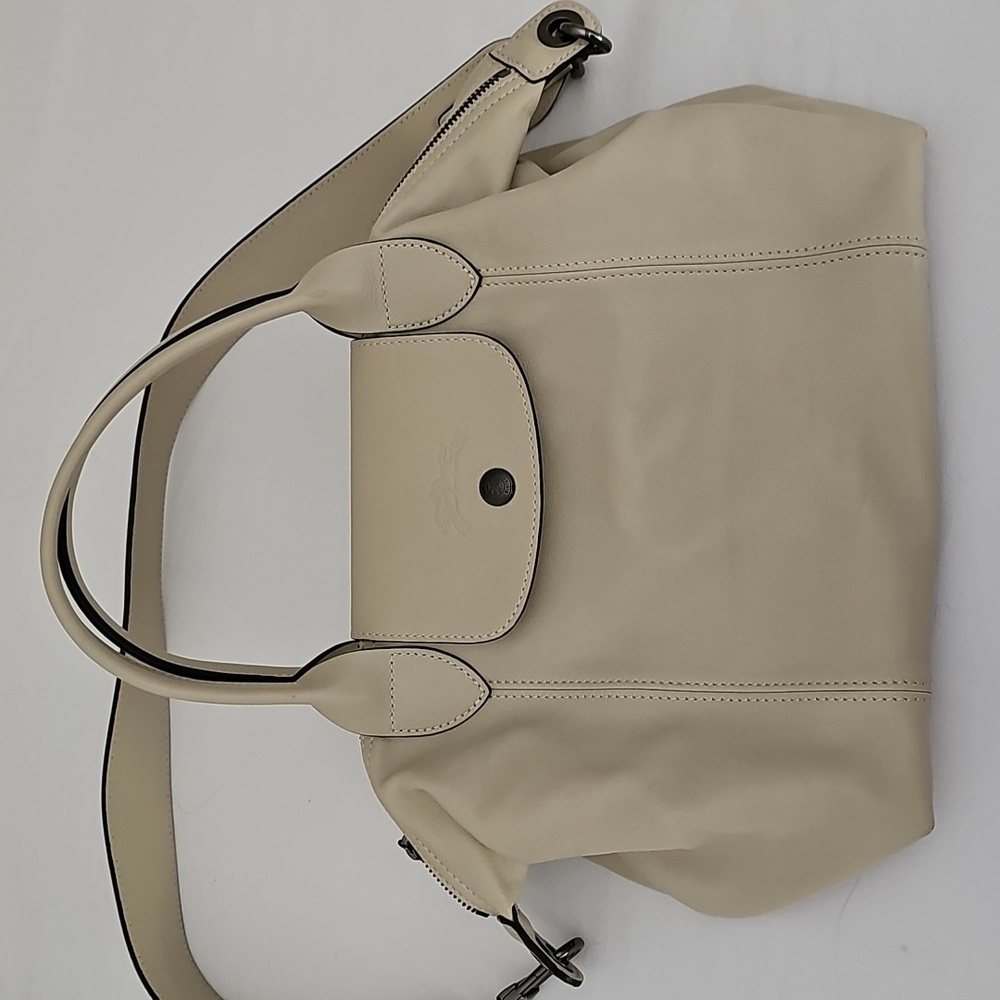 Longchamp Cuir Le Pliage Leather Ecru Cream Crossbody Bag Purse Small